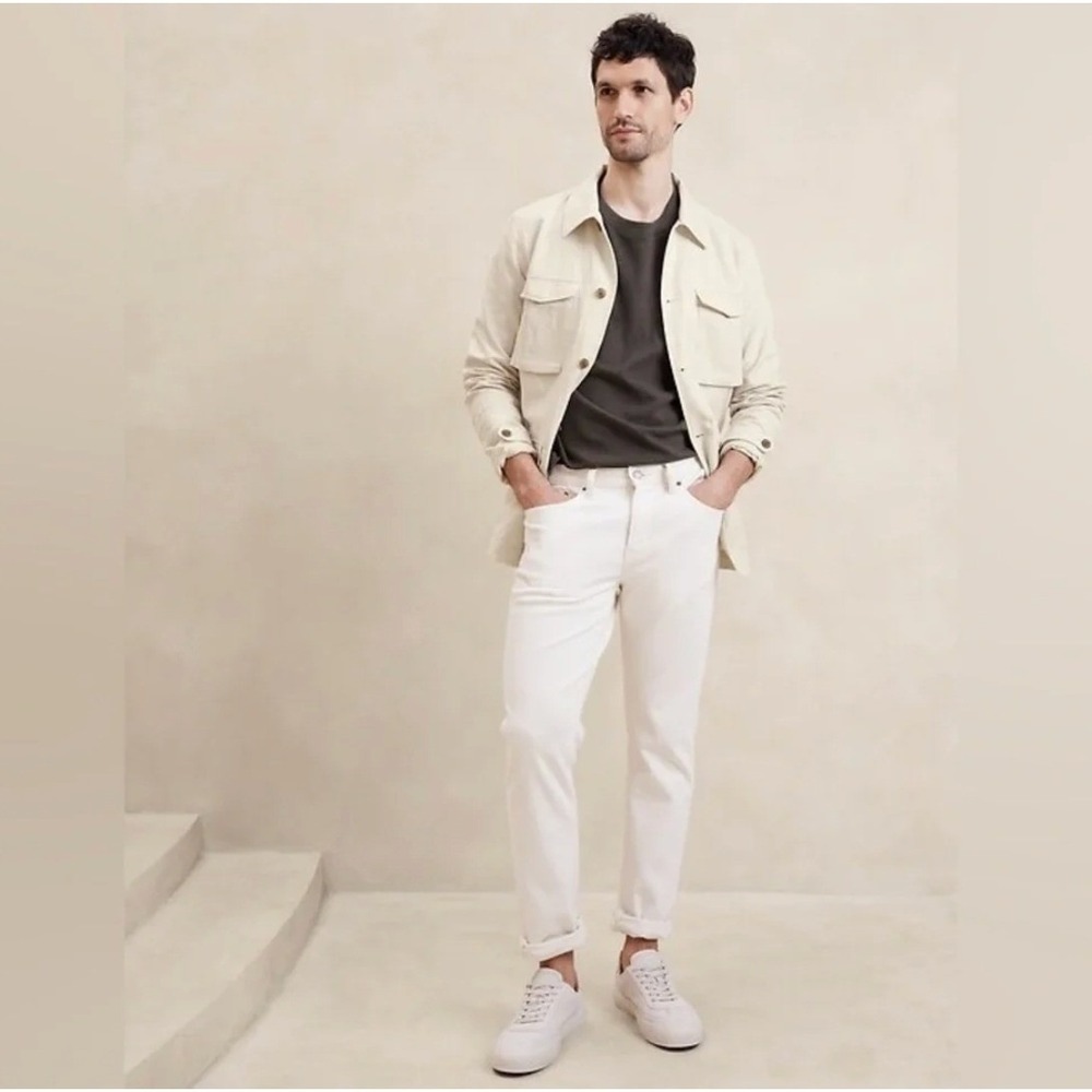 Banana Republic Mens Linen Field Jacket Ecru Cream Safari Utility Coat Size M